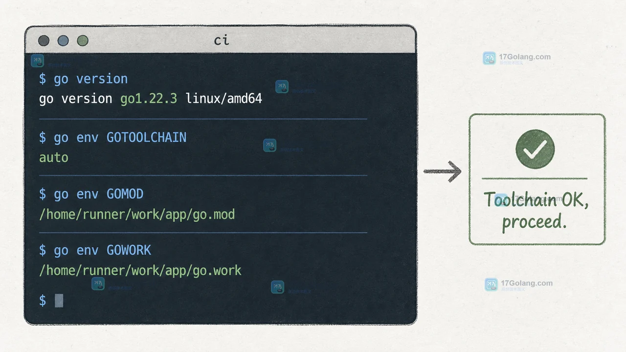 Go 项目怎么在 CI 里固定工具链：GOTOOLCHAIN、go.mod 与版本矩阵