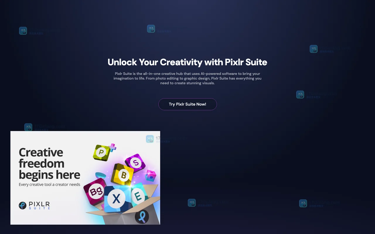 Pixlr官方 Suite 产品入口页,帮助区分网页版工具和桌面端安装路径