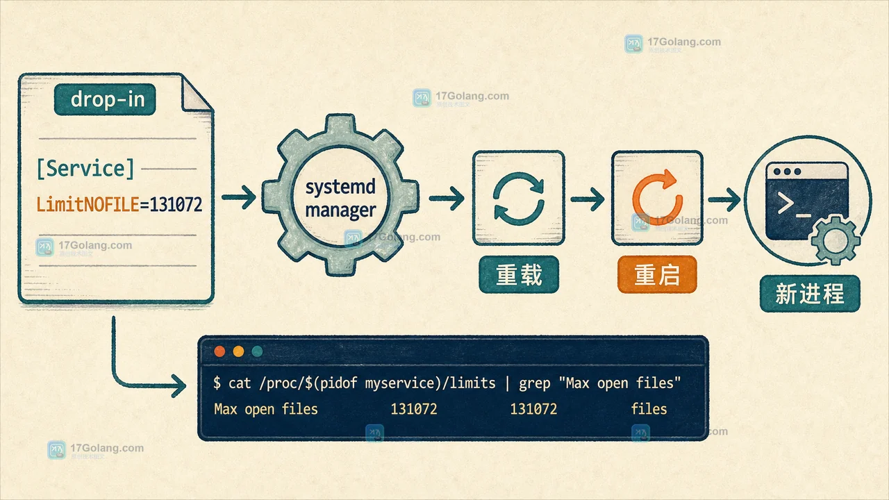 Linux LimitNOFILE 改了仍是 1024：unit 覆盖与新 PID 校验