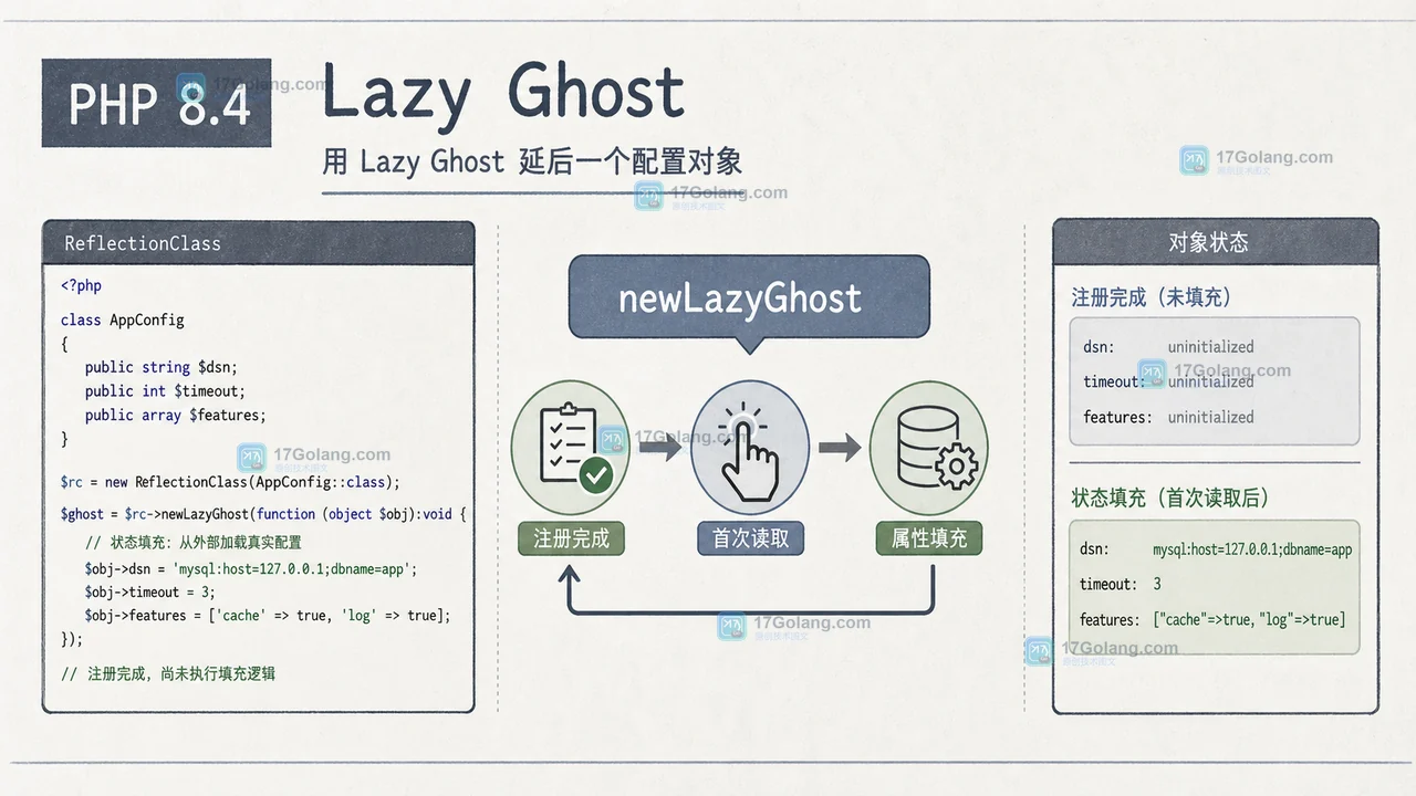 PHP 8.4 Lazy Objects 怎么用：Ghost、Proxy 与初始化边界