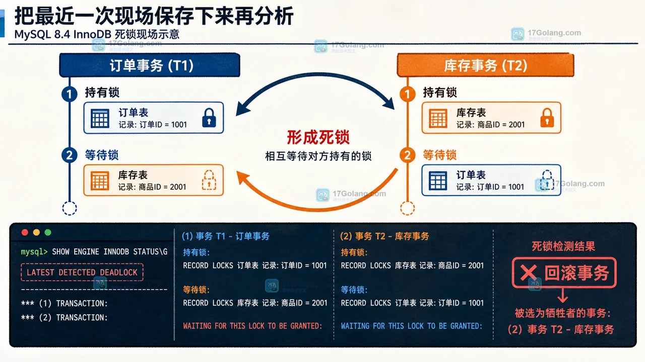 MySQL 8.4 InnoDB 死锁现场怎么还原：锁环、受害事务与安全重试