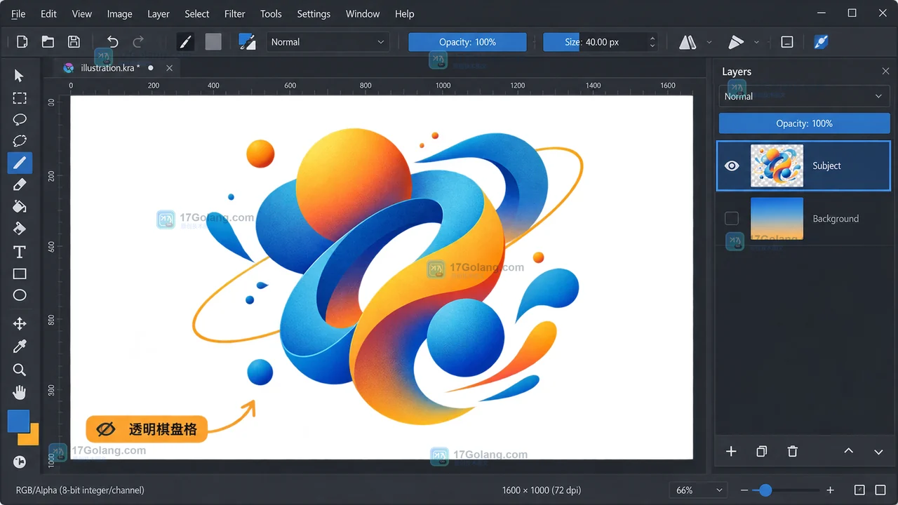 Krita 怎么导出透明背景 PNG：层面板、Alpha 与结果核对
