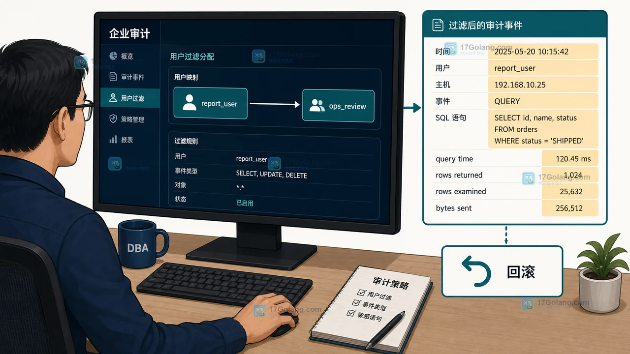 MySQL Enterprise Audit 按用户分配过滤器并在事件中补充查询时间和扫描行数的真实性场景