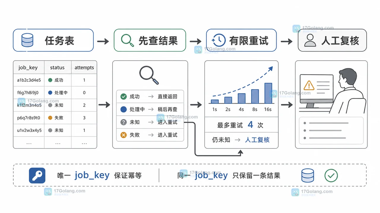 AI API 重试门禁从 unknown 查询结果到有限退避和人工复核的流程