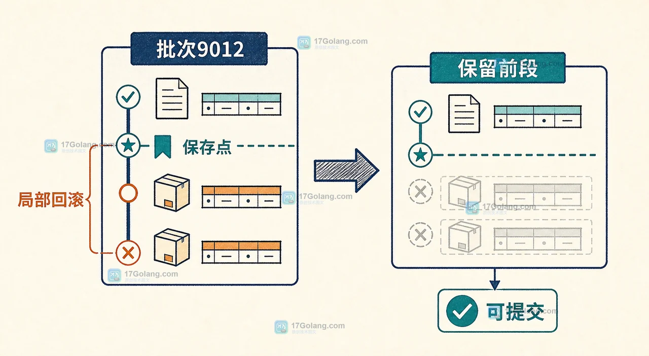 MySQL 事务保存点怎么做局部回滚：SAVEPOINT、锁状态与重试边界