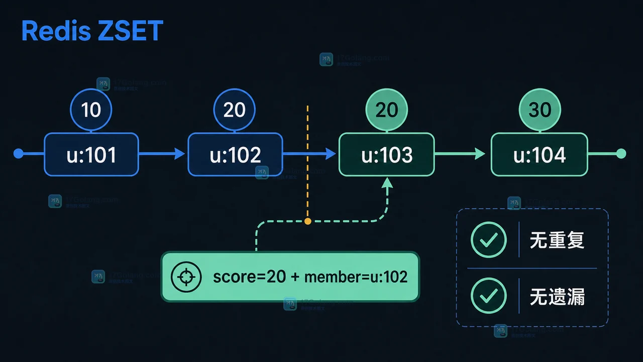 Redis ZSET 使用 score 与 member 双字段游标后稳定穿过同分值边界