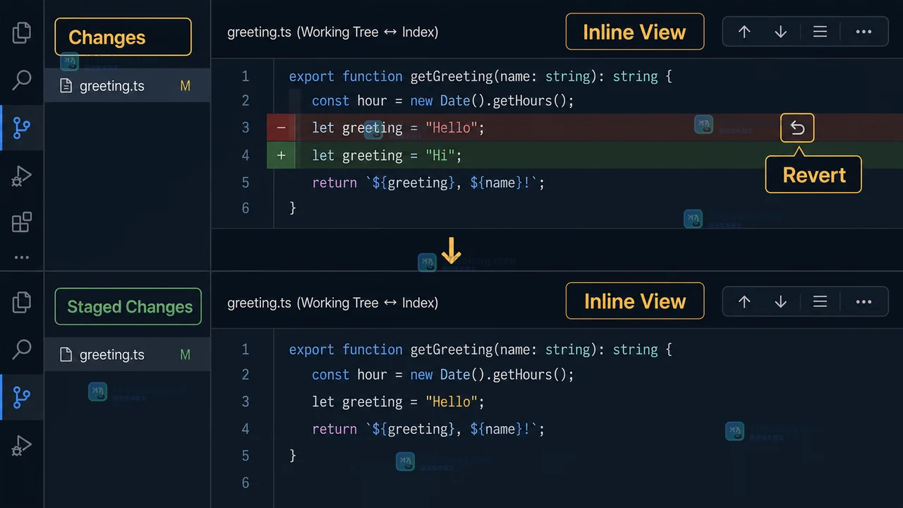 VS Code 差异编辑器怎么对照未保存改动：Open Changes、内联差异与撤销核对