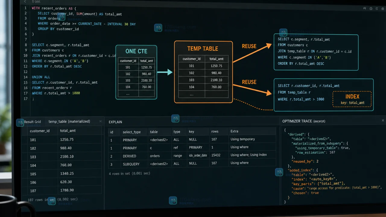 MySQL 8.4 CTE 物化怎么判断：EXPLAIN、derived_merge 与临时结果集