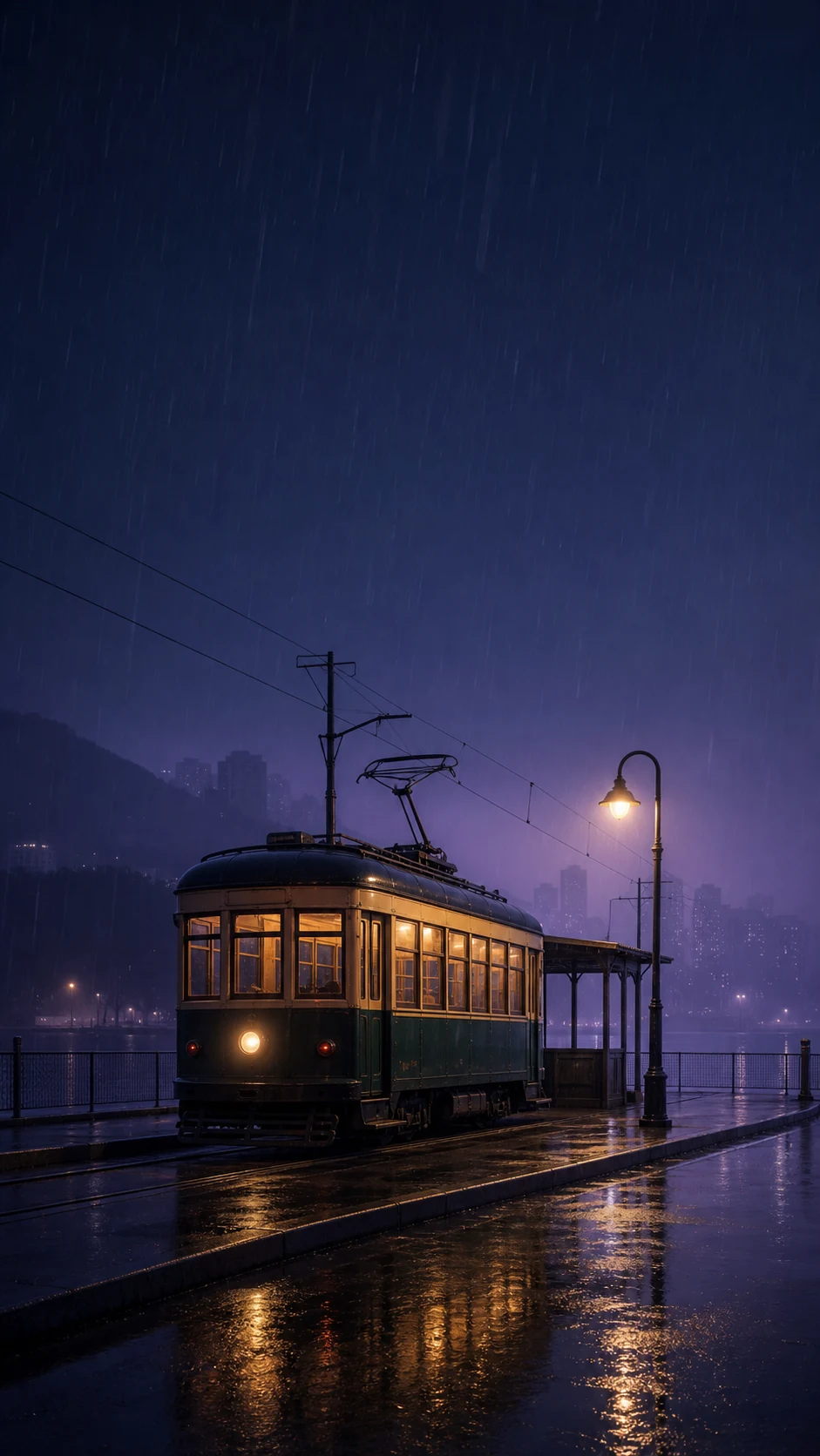雨夜电车站手机壁纸提示词：霓虹倒影与锁屏留白怎么安排