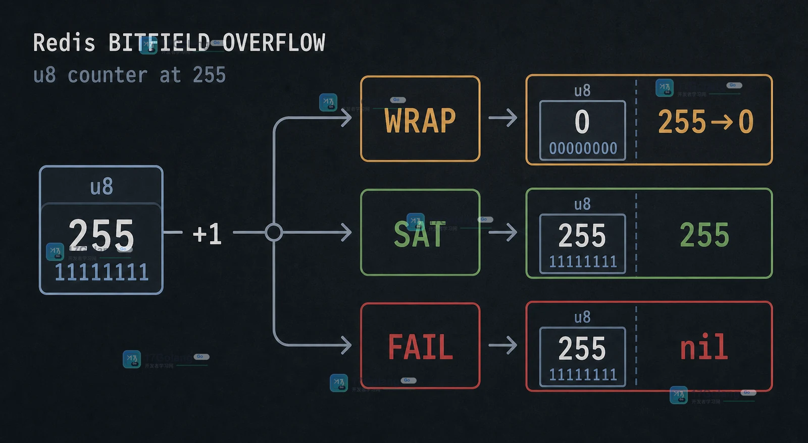 Redis BITFIELD 怎么批量读写位字段：OVERFLOW、偏移量与结果核对