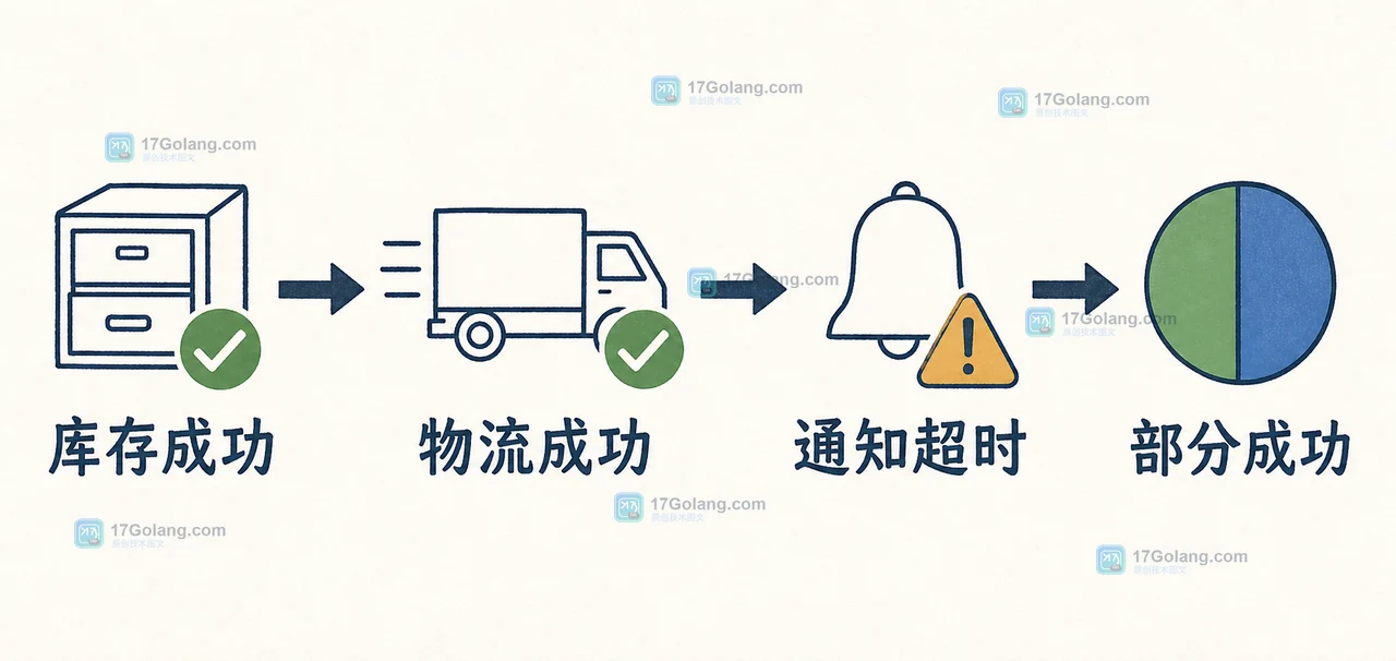 AI Agent 订单工具链展示库存扣减成功、物流成功而通知超时的部分成功状态