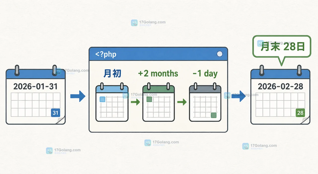 PHP DateTimeImmutable 怎么处理月底加一个月：日期溢出、modify 与显式校正