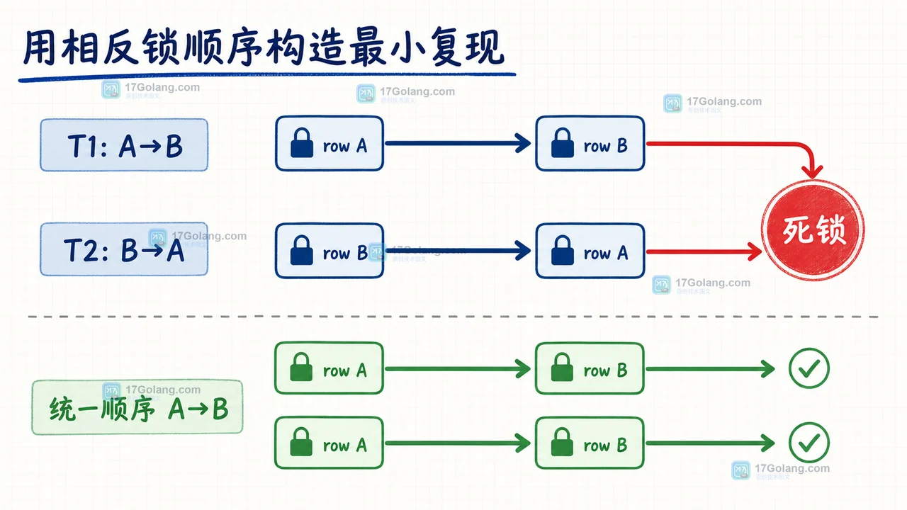 MySQL 死锁日志怎么还原现场：LATEST DETECTED DEADLOCK、锁顺序与最小复现