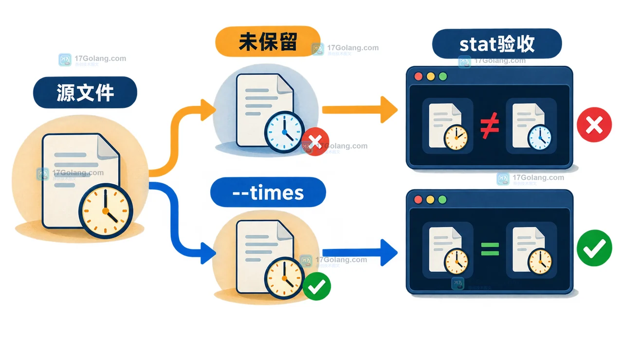 Linux rsync 复制后文件时间不对：--times、时区显示与验收命令