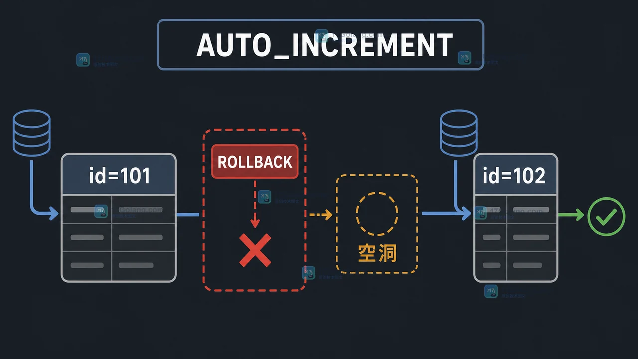 MySQL 事务回滚后自增主键为什么不连续：AUTO_INCREMENT 与业务编号的边界