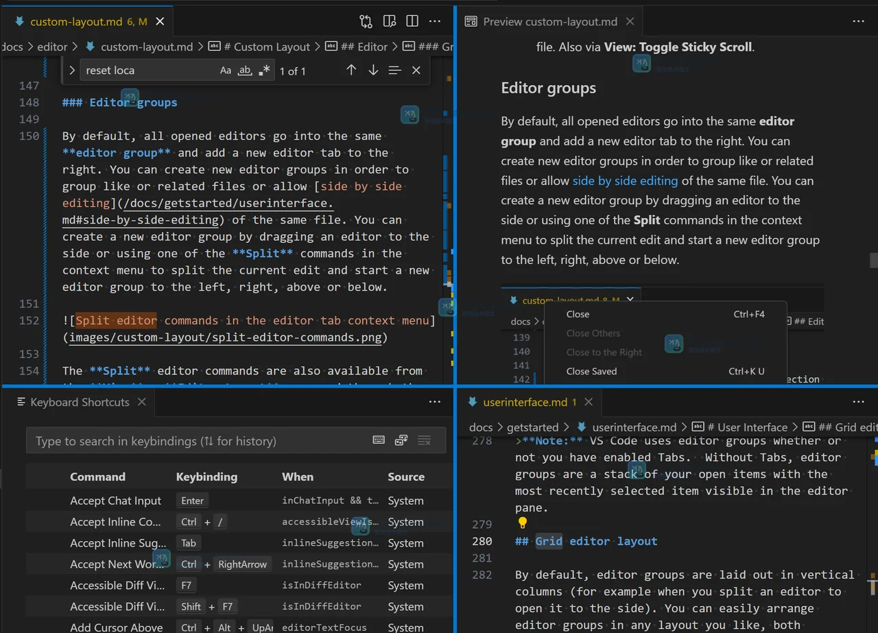 Visual Studio Code 编辑器网格布局怎么调整：拆分方向、编辑组与窗口恢复核对