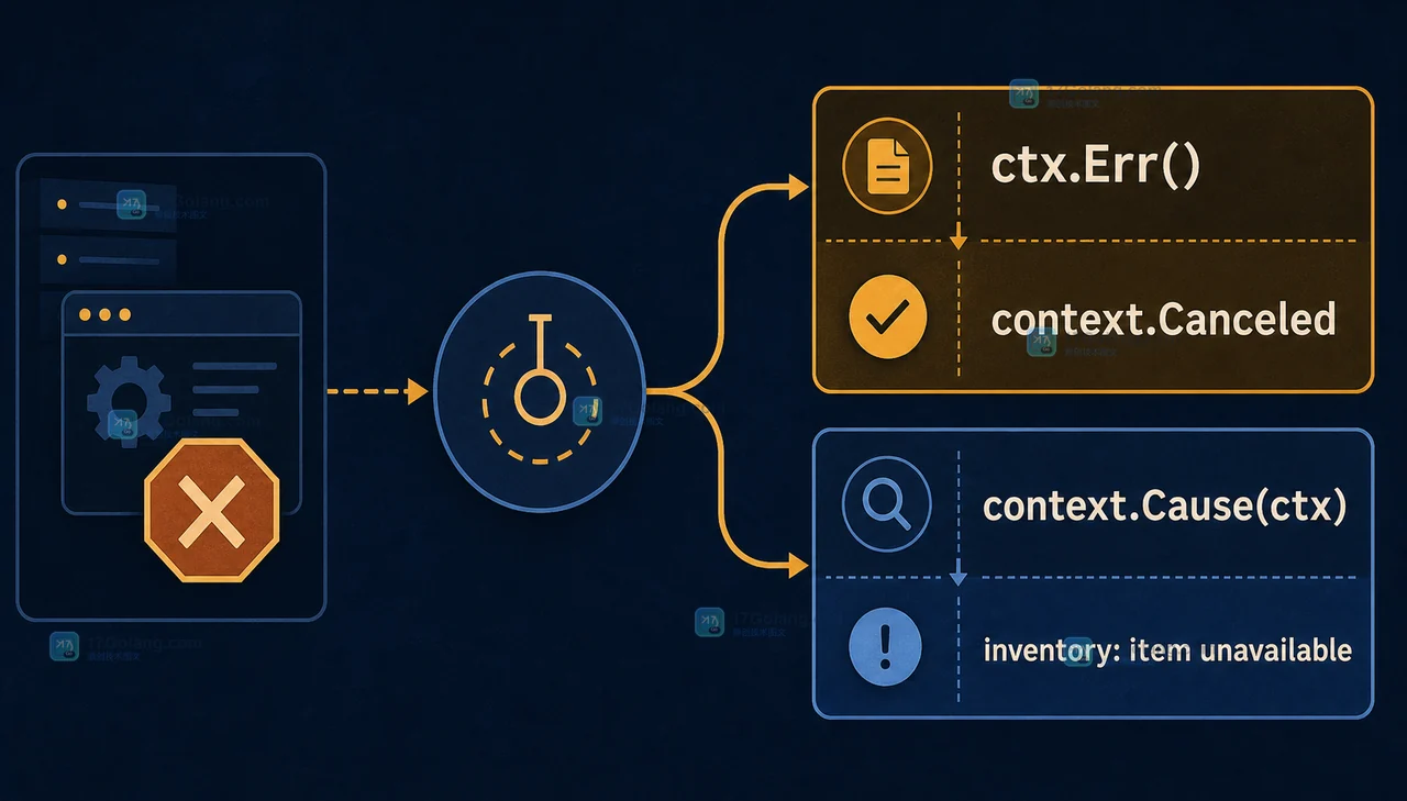 Go context.WithCancelCause 怎么保留根因：取消传播、Cause 读取与错误包装边界