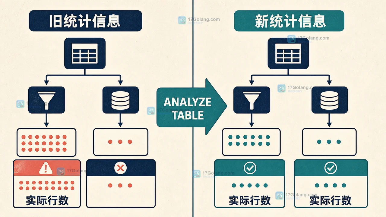 MySQL 统计信息更新前后对比 rows filtered 与实际扫描行数的复核面板