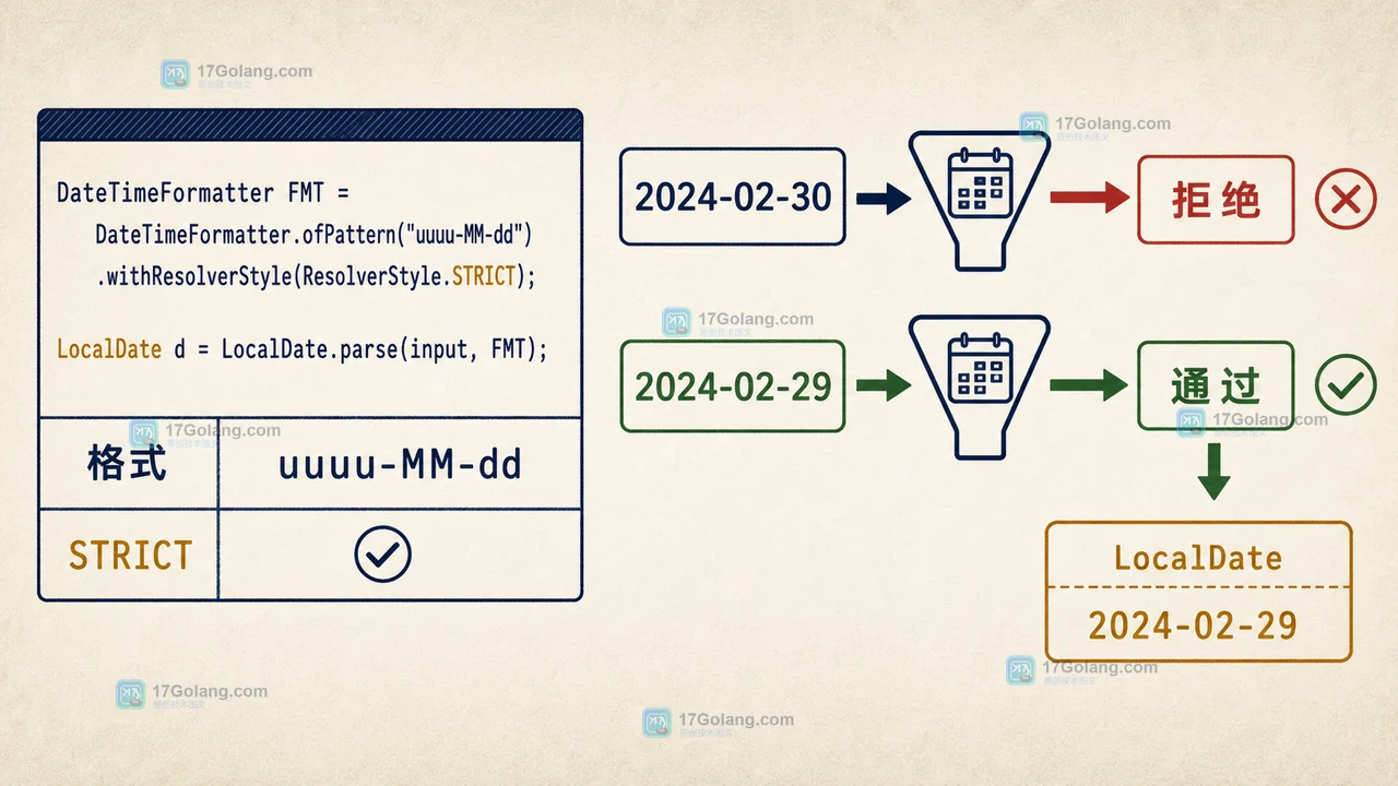 Java DateTimeFormatter 严格解析日期：ResolverStyle、时区与无效输入验收