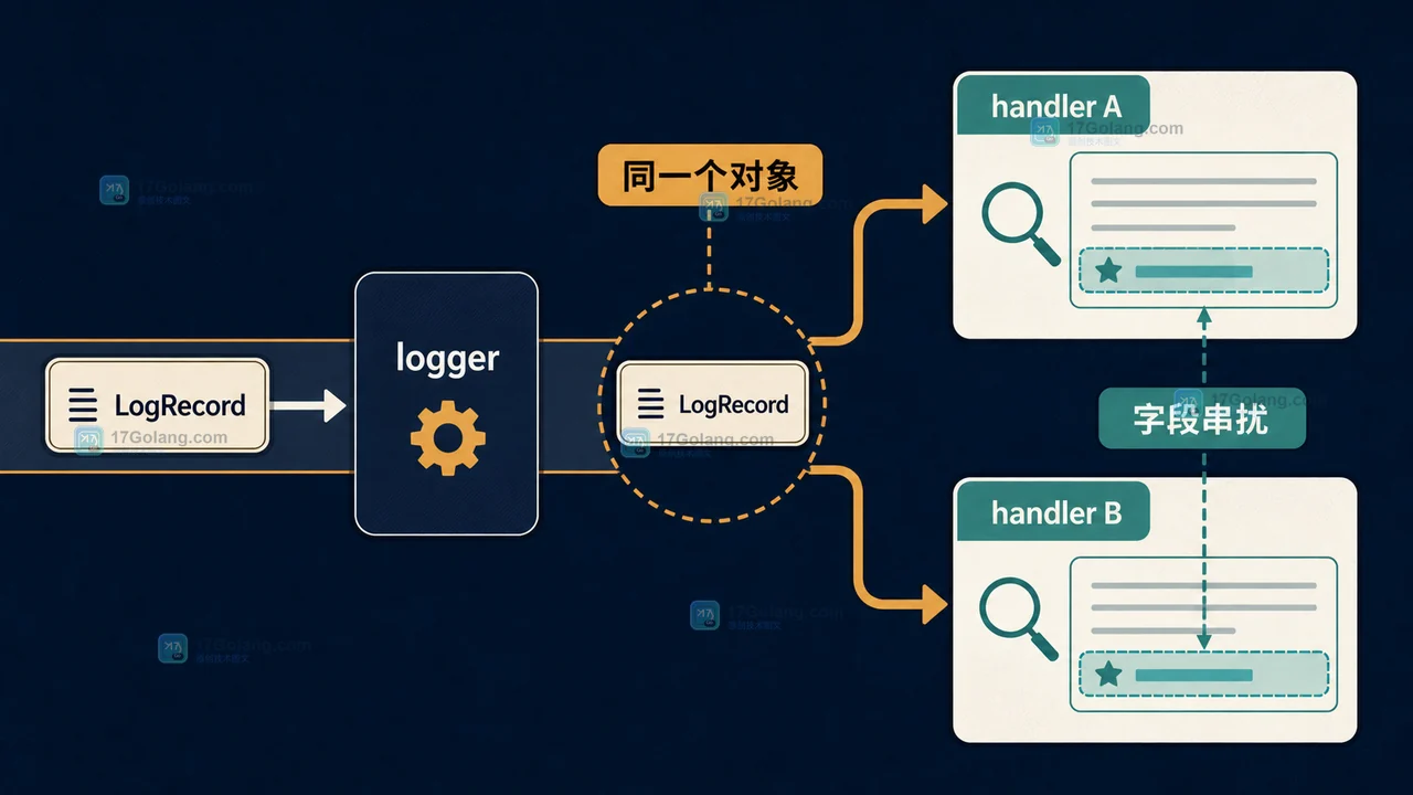 LogRecord 经过 logger 与两个 handler 时的共享字段边界
