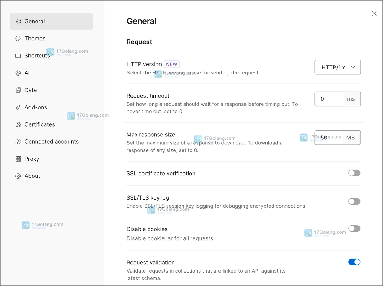 Postman 官方 Settings General 页面中的 Request Timeout 设置