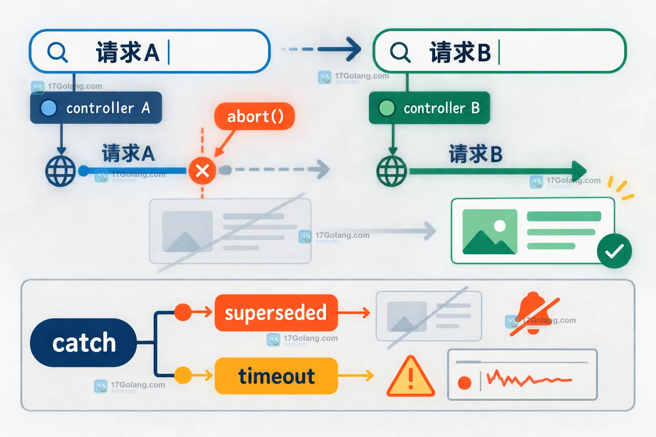 JavaScript AbortController.abort(reason) 实战：取消请求后区分用户操作与超时