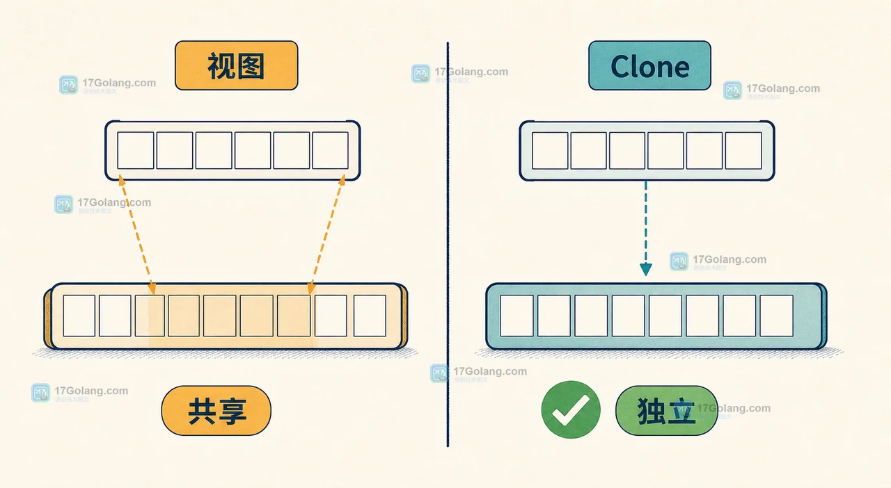 Go slices.Clip 怎么处理日志窗口：切片视图、容量边界与内存释放