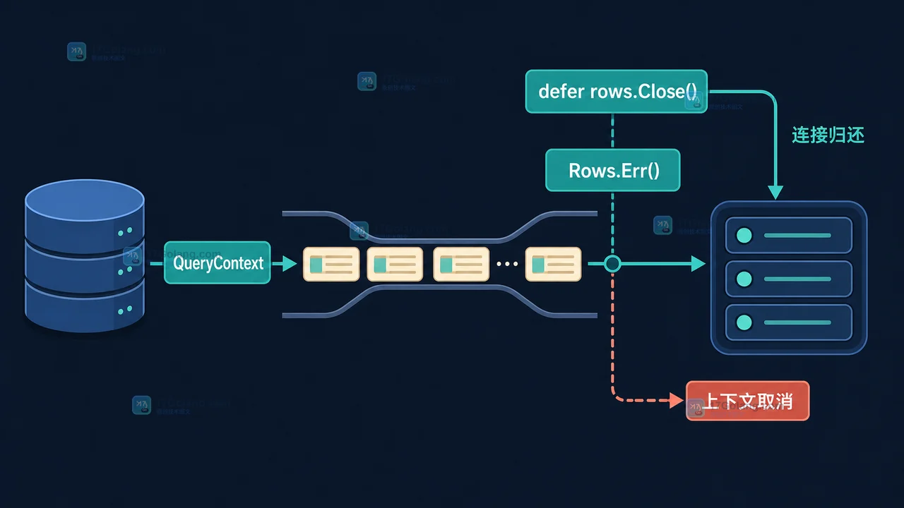 Go database/sql Rows.Next 返回 false 怎么定位：Err 读取、Close 时机与空结果区分
