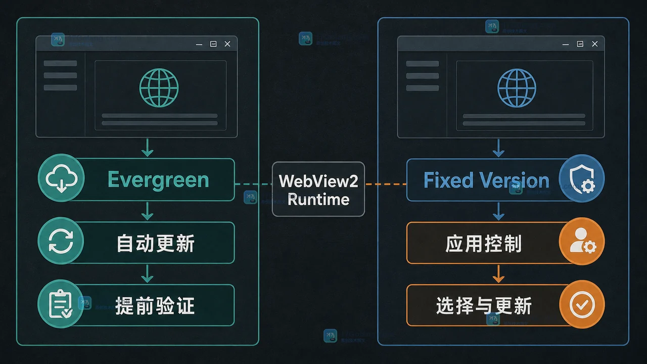 WebView2 Evergreen 与 Fixed Version 两种分发模式的版本验证和回滚路径