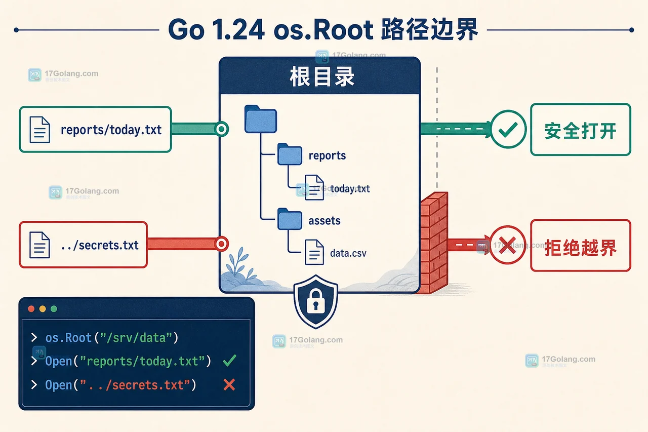 Go os.Root 相对路径校验怎么避免目录逃逸：Open、权限边界与错误判断