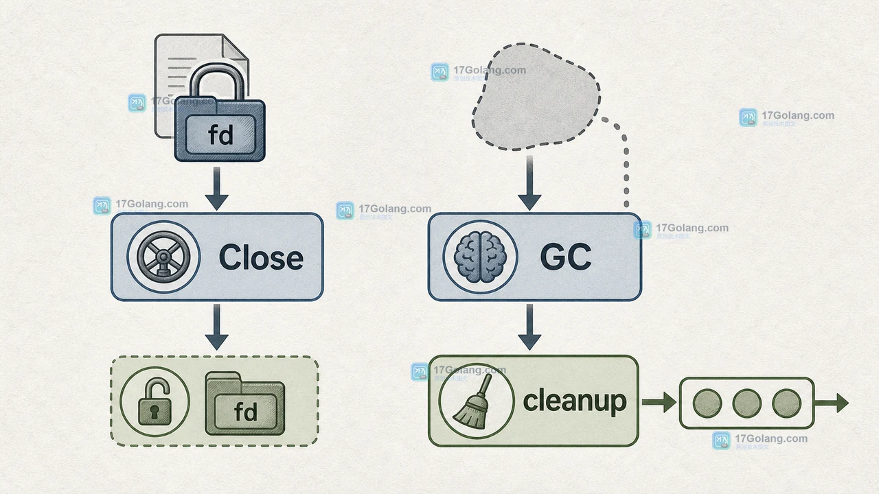 Go AddCleanup 资源生命周期：显式 Close 先释放，GC cleanup 作为兜底路径