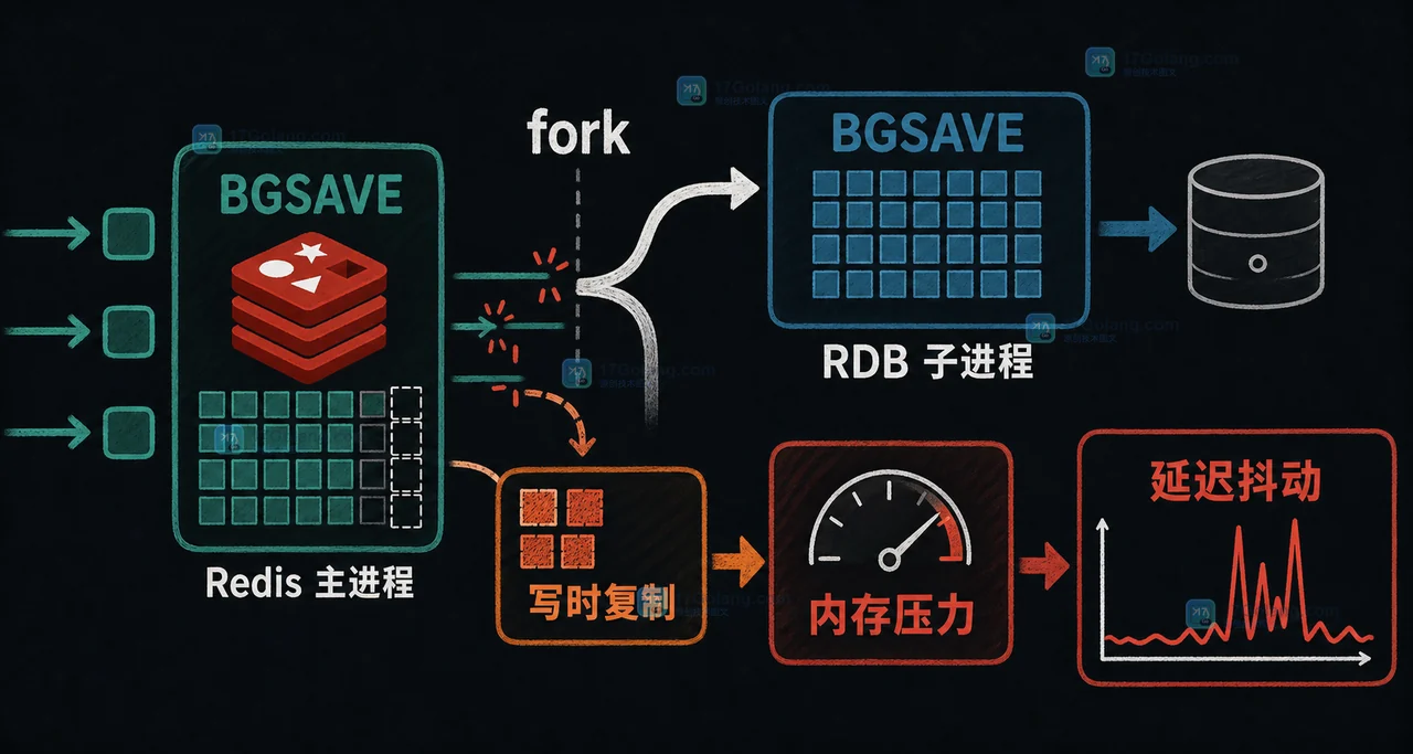 Redis RDB 快照排查路径:BGSAVE 触发 fork,写时复制把写入压力传到内存并影响延迟