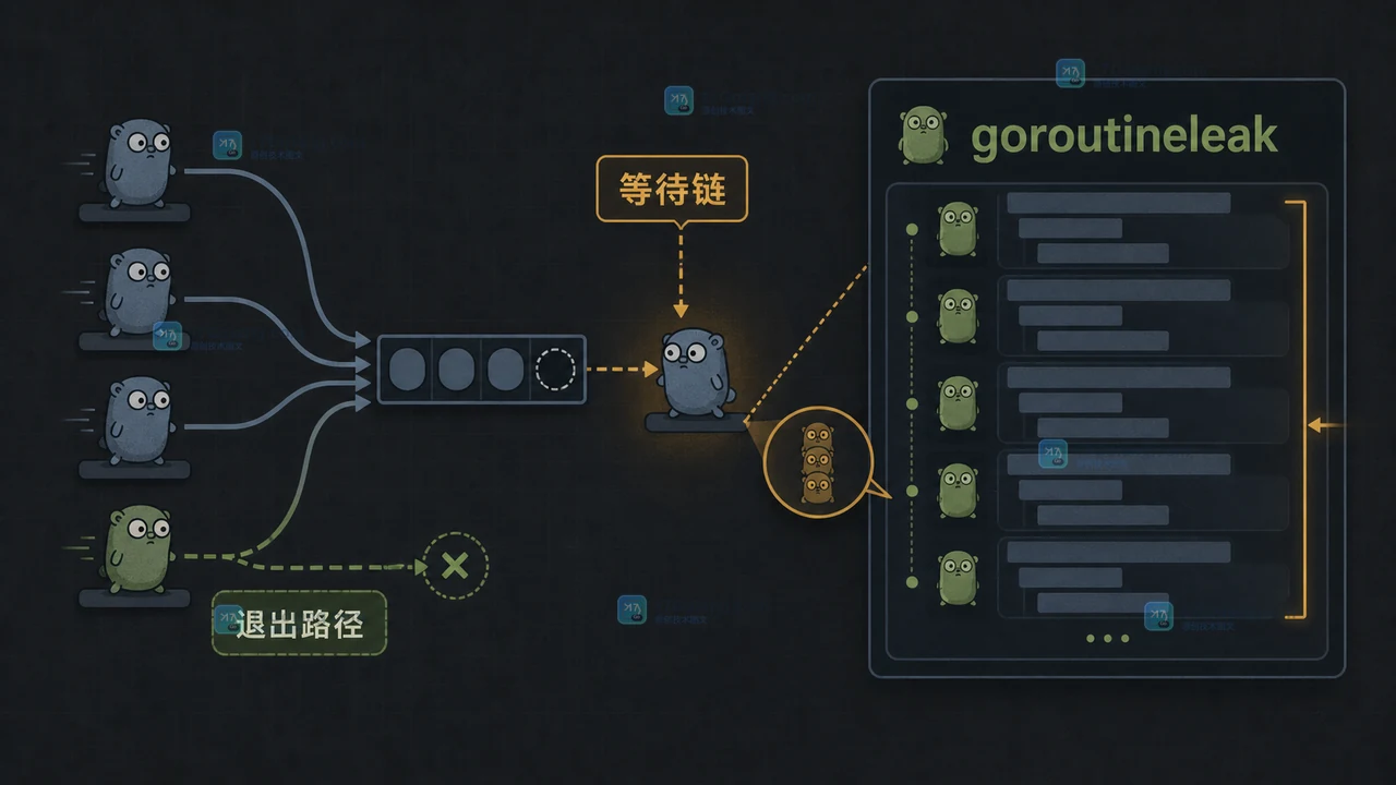 Go goroutineleak 画像展示阻塞通道等待链与泄漏判断边界