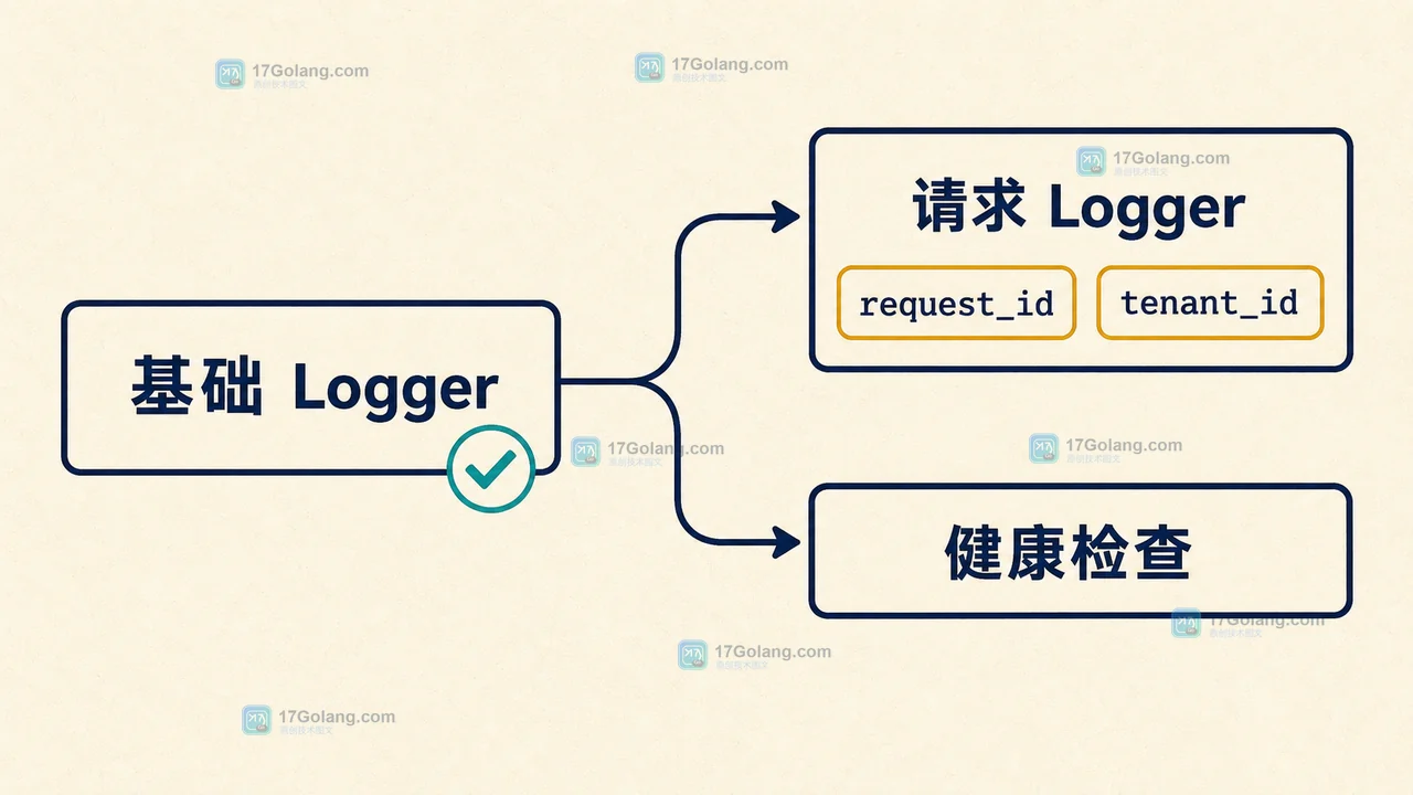 Go slog Logger.With 从基础日志器派生请求日志器，原日志器保持无请求字段