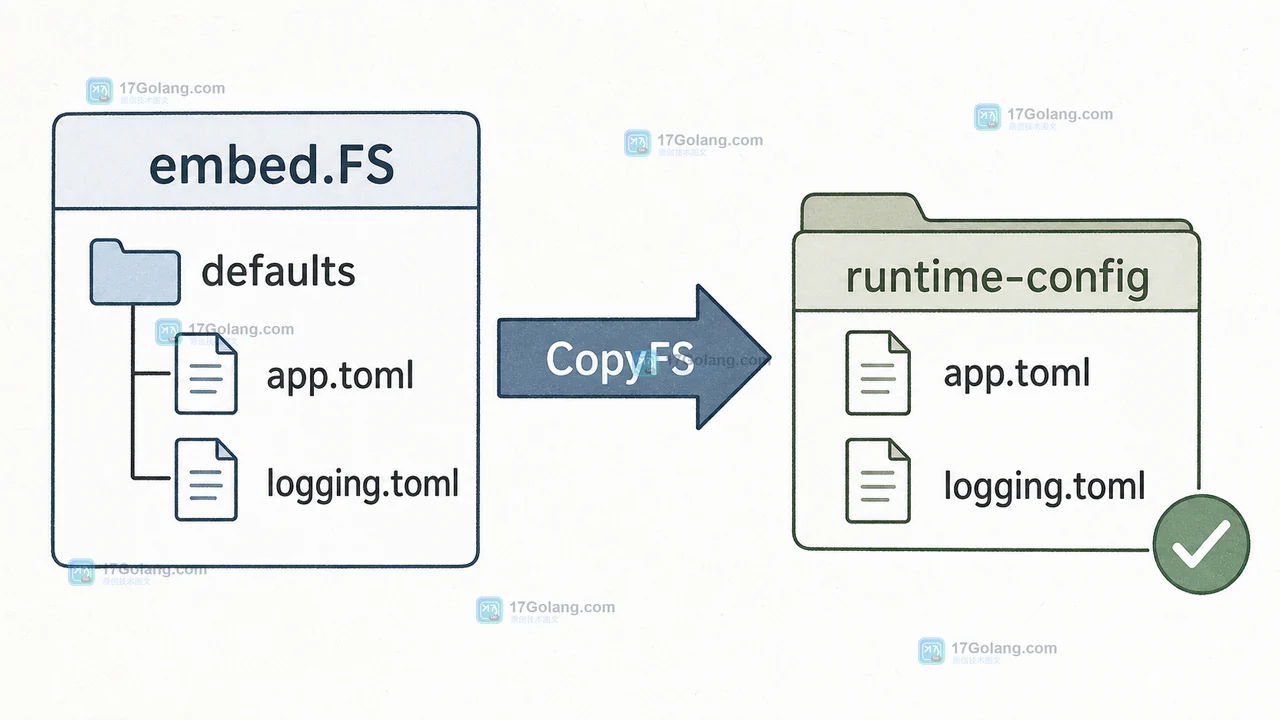 Go os.CopyFS 怎么把嵌入文件复制到磁盘：覆盖规则与目录权限核对