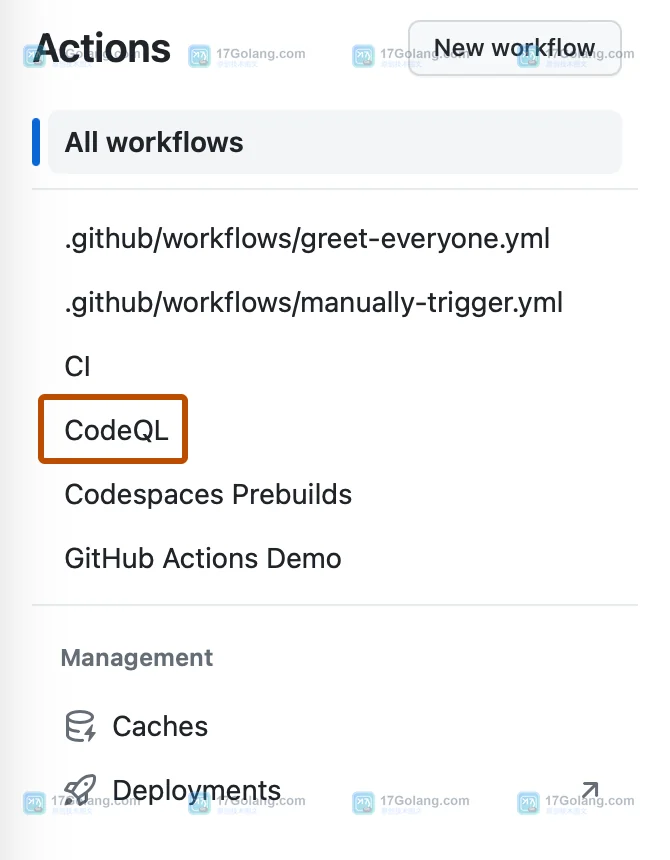 GitHub Actions 官方仓库 Actions 侧栏与工作流入口