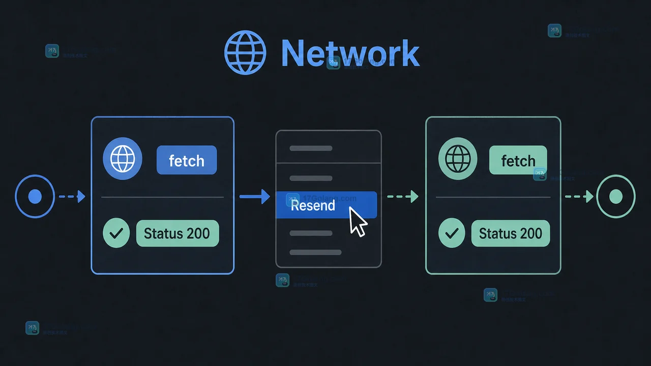 Chrome DevTools Network 面板从请求记录到 Resend 再到 fetch 复现的调试流程