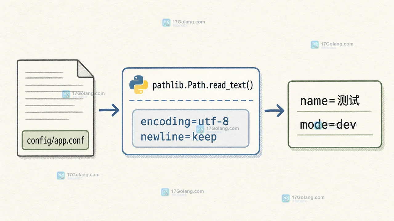 Python pathlib 读取文本配置时显式声明 UTF-8 编码并保留换行的流程示意图