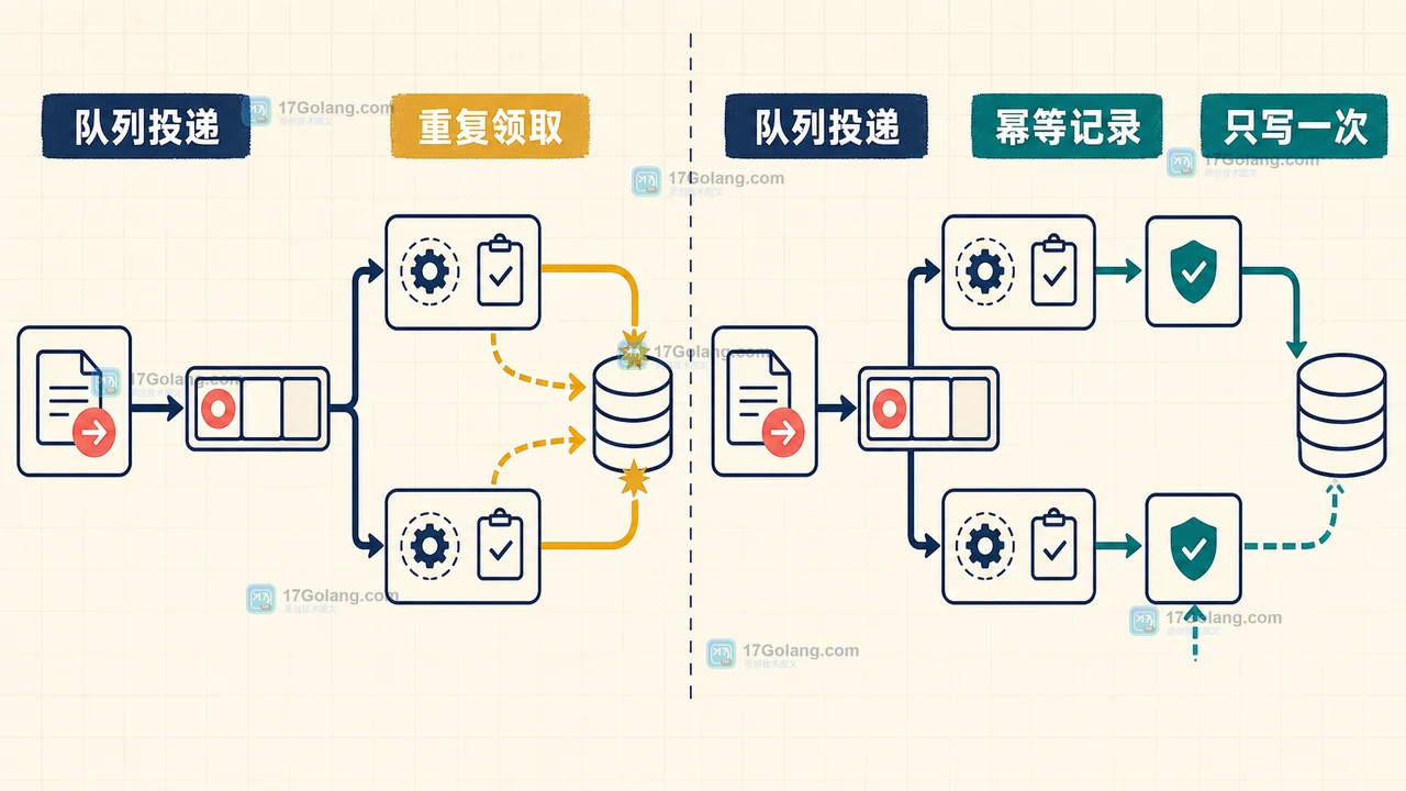 Laravel 队列重复任务的投递、领取和数据库写入信号对照图