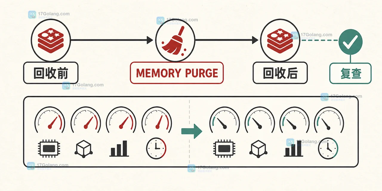 Redis 内存回收前后对照展示采样、判断、MEMORY PURGE 与复查结果