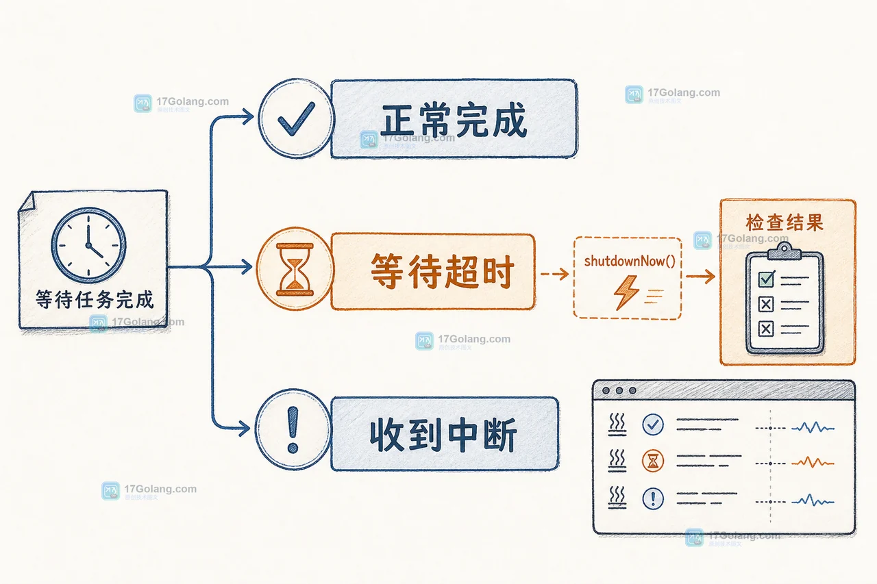 ExecutorService 关闭结果核对：完成、超时和中断三种状态