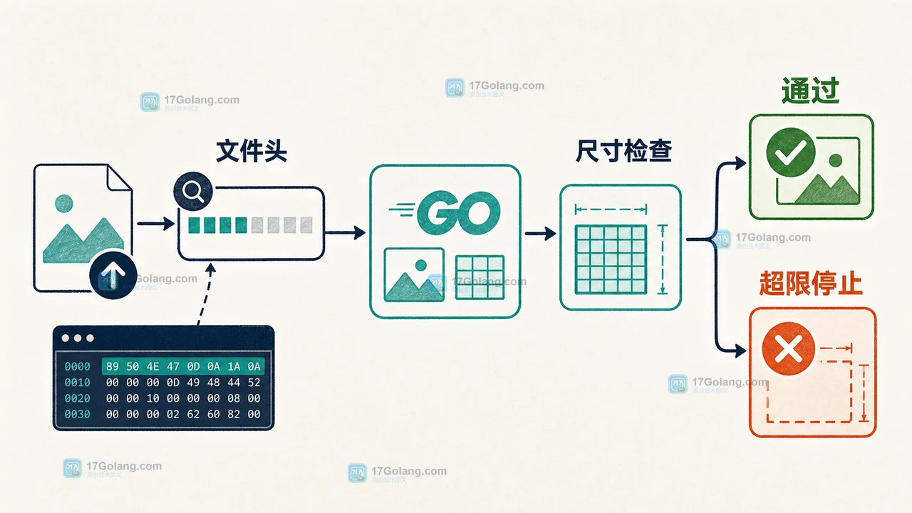 Go image.DecodeConfig 如何先读图片尺寸：流式校验与大文件内存边界