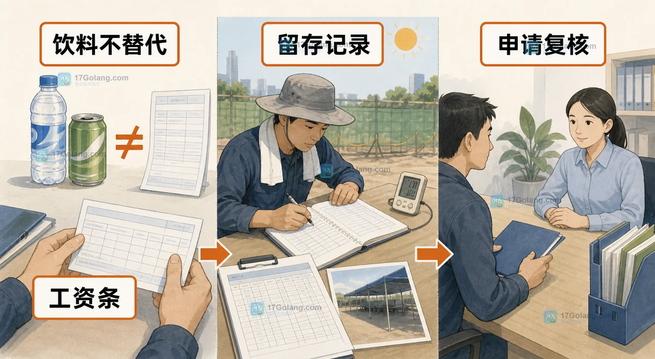 清凉饮料不能替代高温津贴,劳动者保存工资条和作业记录后申请复核的说明图