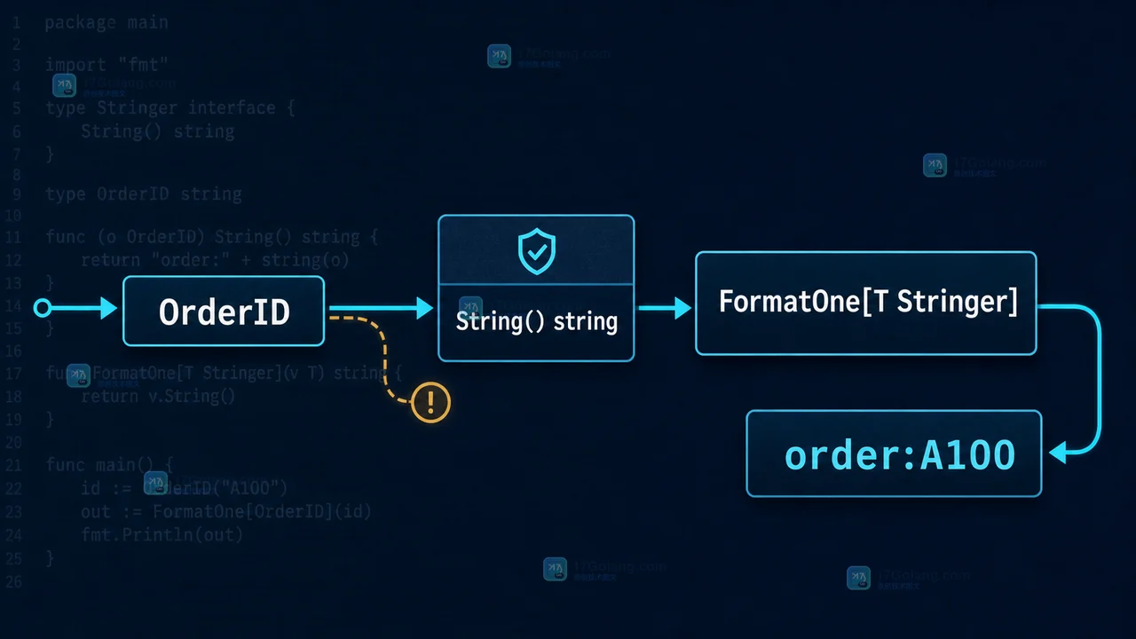 Go 泛型方法集修复后的调用返回路径:OrderID 实现 String 后输出稳定文本