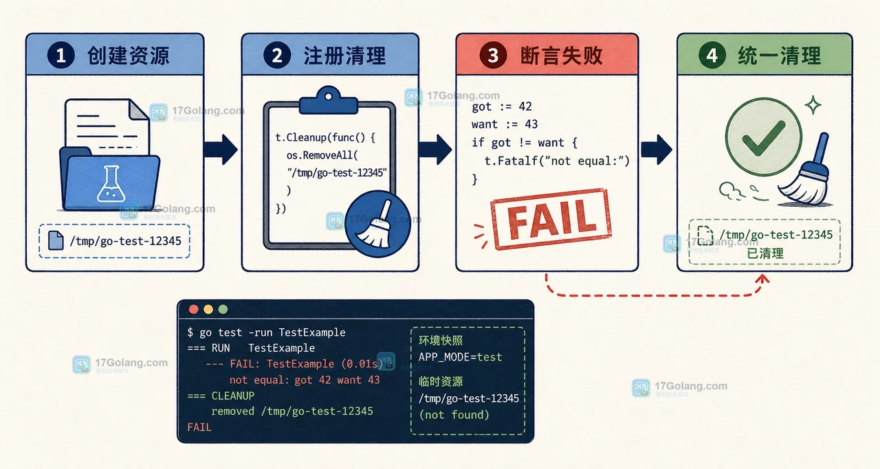 Go 测试资源怎么自动清理：t.Cleanup 注册时机与并行测试边界