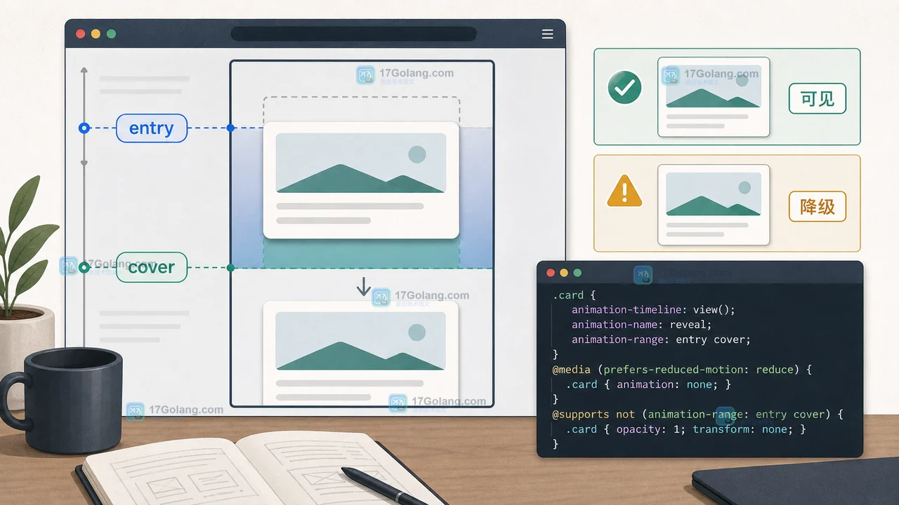 CSS scroll-driven animations 怎么绑定滚动进度：timeline、范围和降级方案