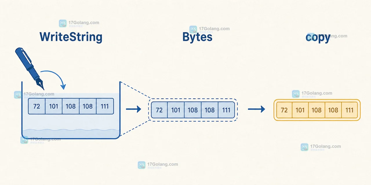 Go bytes.Buffer 中 WriteString、Bytes 与 copy 的数据路径:共享视图转为独立快照