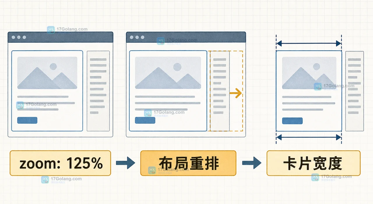 CSS zoom 怎么缩放局部内容：布局重排、transform 对比与响应式边界