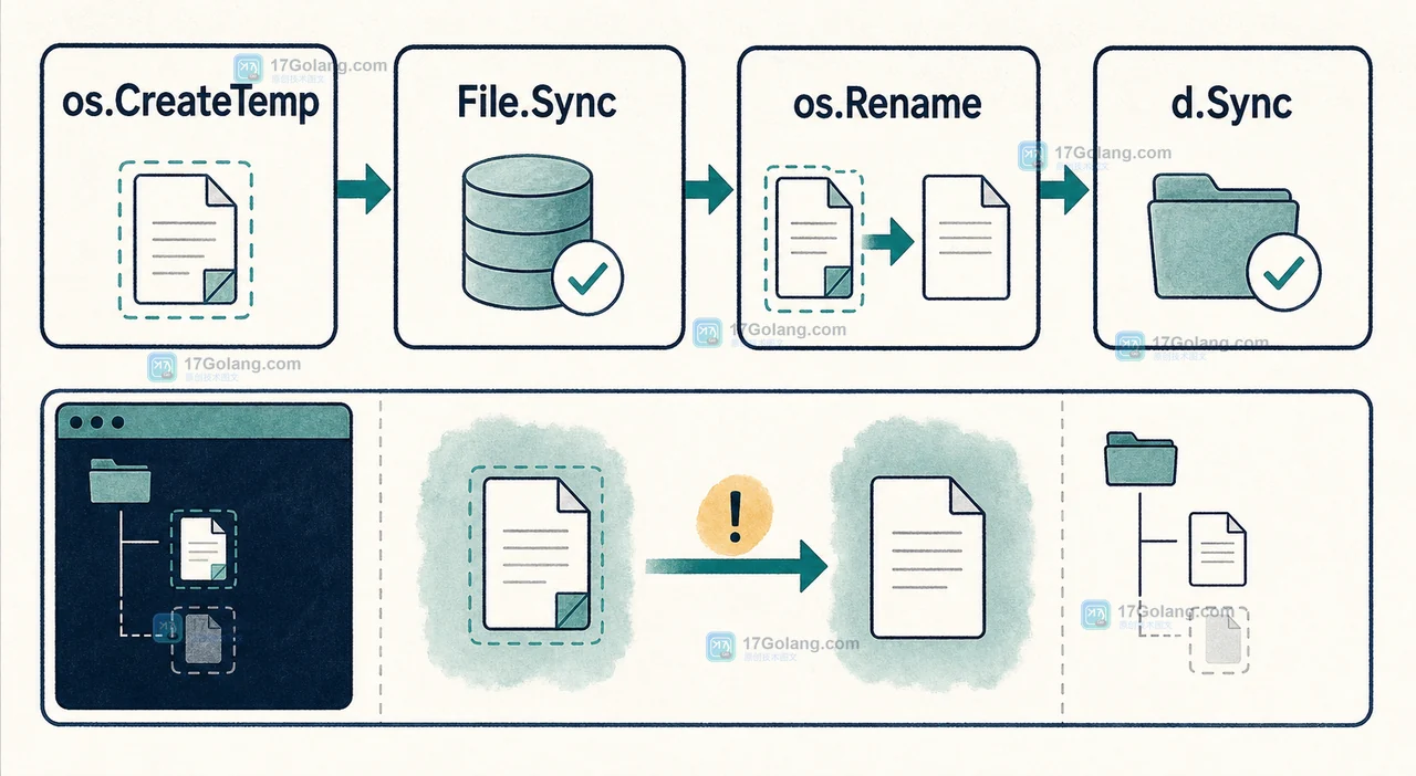 Go 配置文件替换中 CreateTemp、File.Sync、os.Rename 与目录同步的调用链