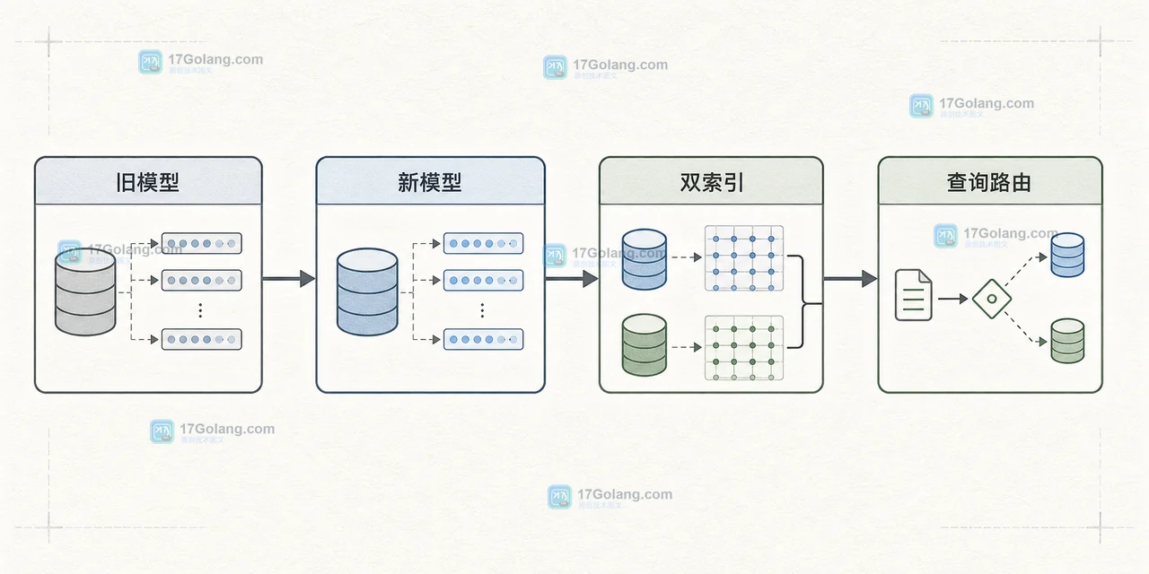 Embedding 模型更换后向量维度不一致怎么办：双索引迁移、查询路由与回滚
